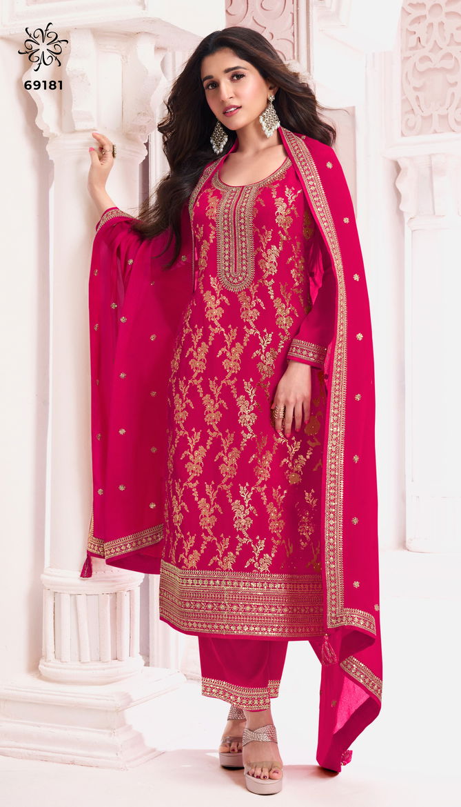 Nidhi By Vinay Kuleesh Chinon Jacquard Embroidery Salwar Kameez Wholesalers In Delhi
